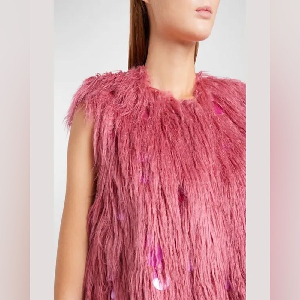 Alabama Muse NWT Lanny Gold Embellished Sleeveless Fur Jacket Desert Rose IT 42 - Picture 8 of 11